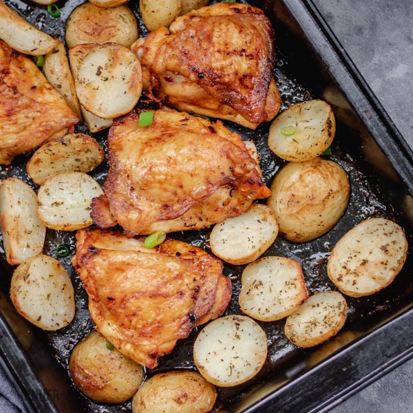 one pan chicken and potato dinner.