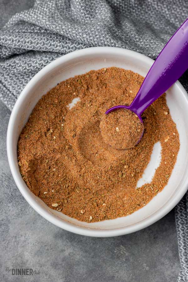 homemade taco seasoning in a small white bowl.
