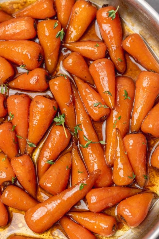 brown sugar glazed carrots in a skillet made on the stovetop.