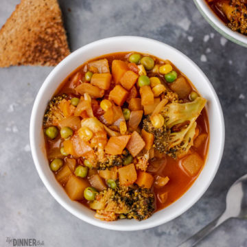 a bowl of easy homemade vegetable soup and toast.