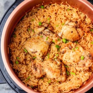 rice and chicken cooked in a pressure cooker.