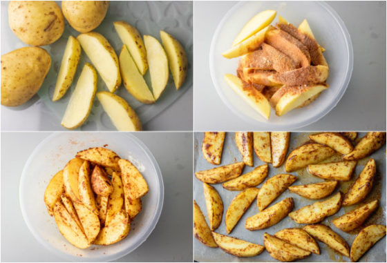 step by step how to make oven baked potato wedges.