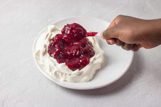 cranberry sauce served over cream cheese.