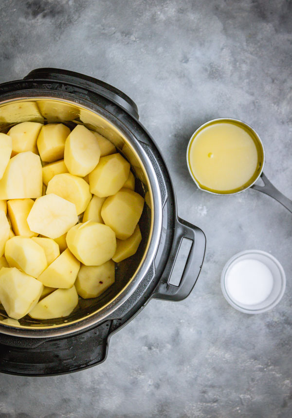 potatoes in instant pot, salt and broth.