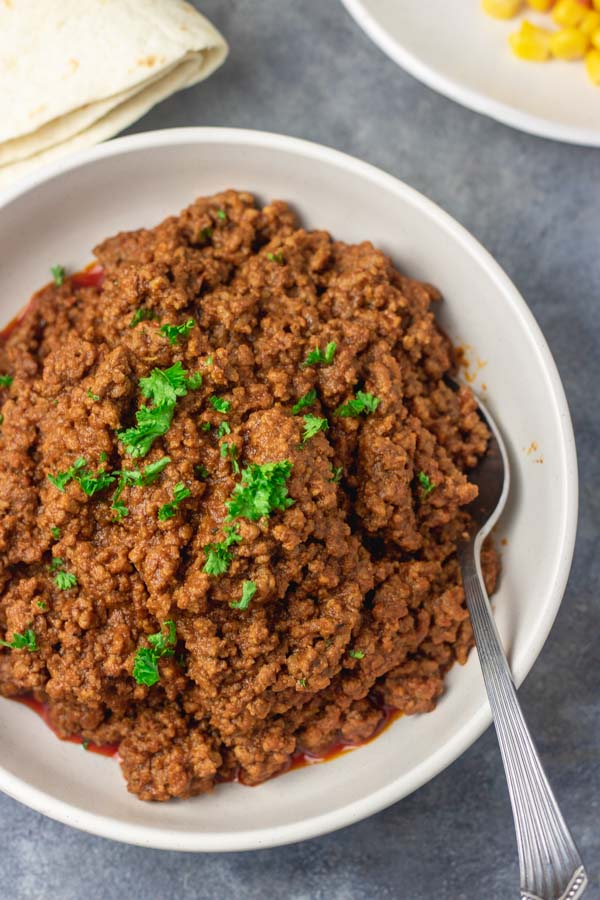 a bowl of instant pot taco meat.