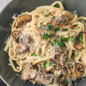 creamy mushroom pasta made with linguine.