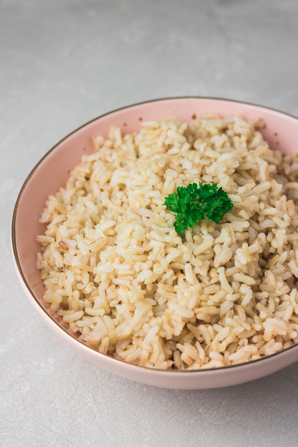 A bowl of instant pot brown rice. 