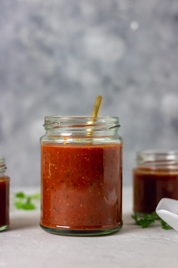 tomato sauce in a jar.