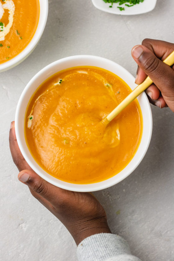  hearty bowl of homemade butternut squash soup.