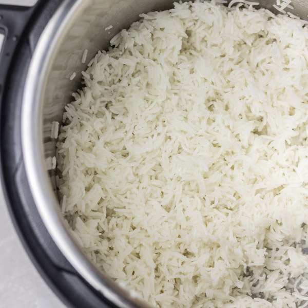 cooked white basmati rice in an instant pot.