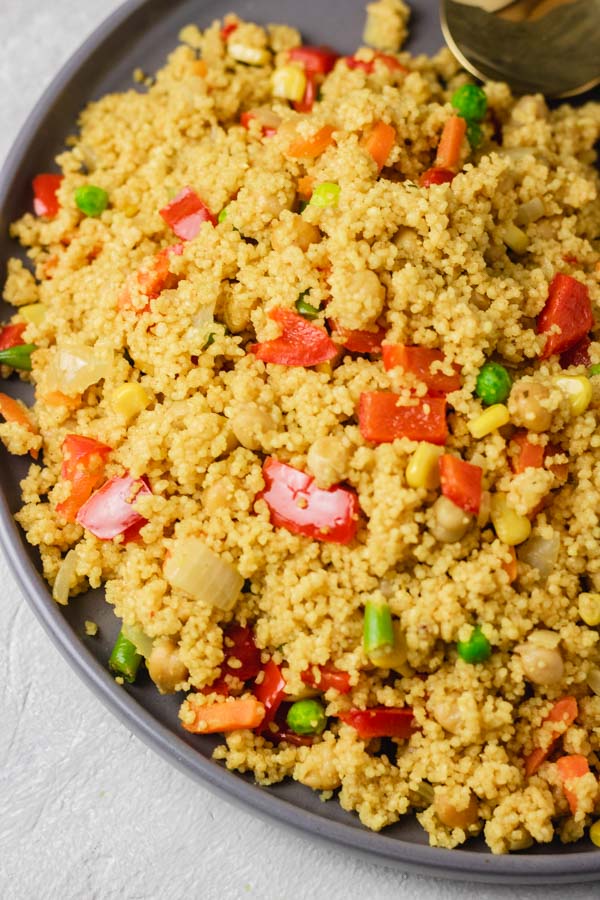 a plate of vegetables couscous.