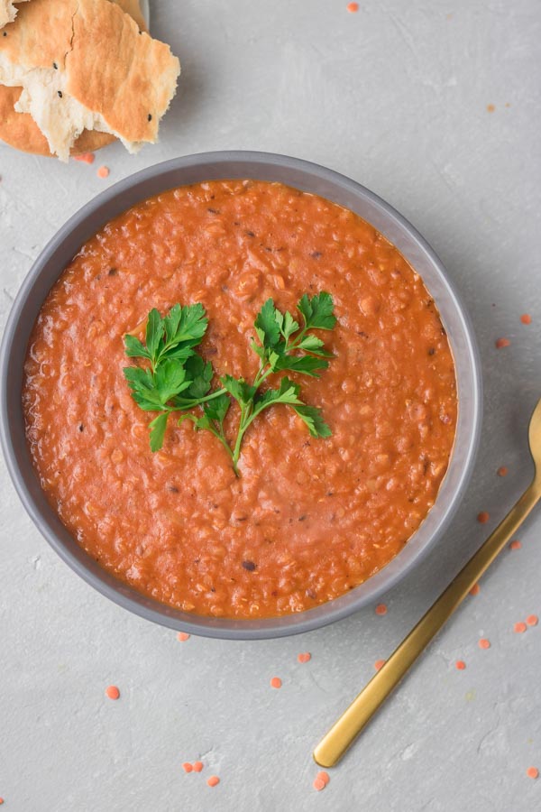 a bowl of easy instant pot lentil curry.