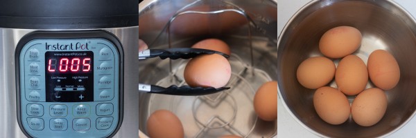 process shot of how to boil eggs in an instant pot.