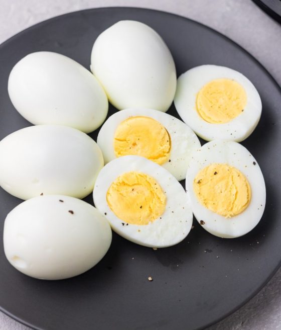 hard boiled eggs on a plate.