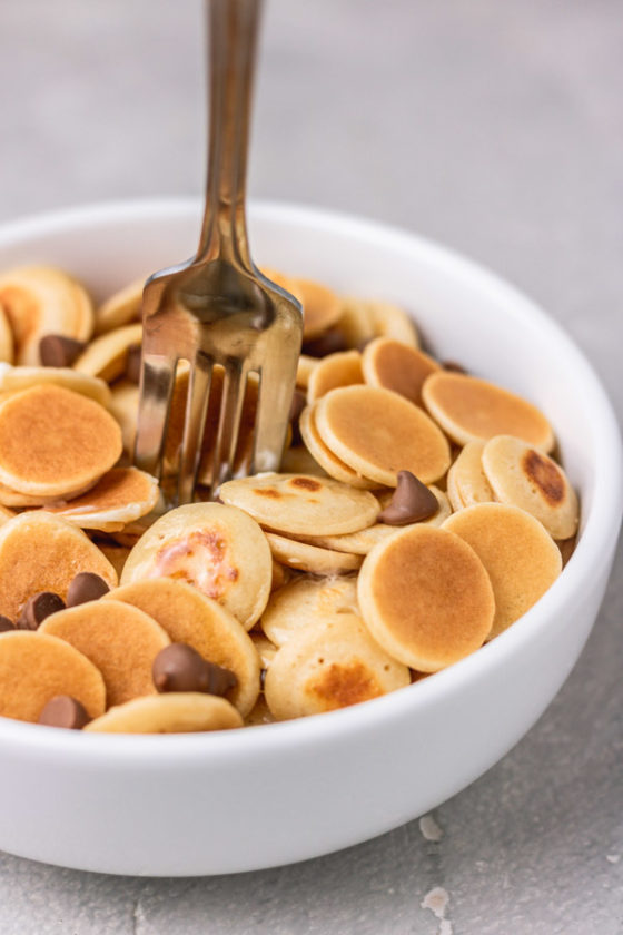 a bowl of mini pancakes.