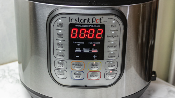 instant pot timed for 2 minutes on high pressure.