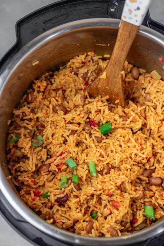rice and beans freshly cooked in an instant pot.