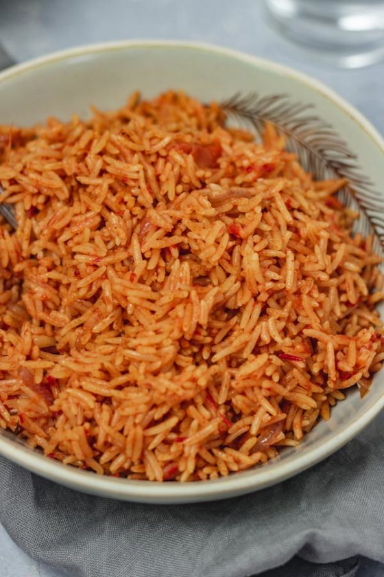 a plate of red rice.