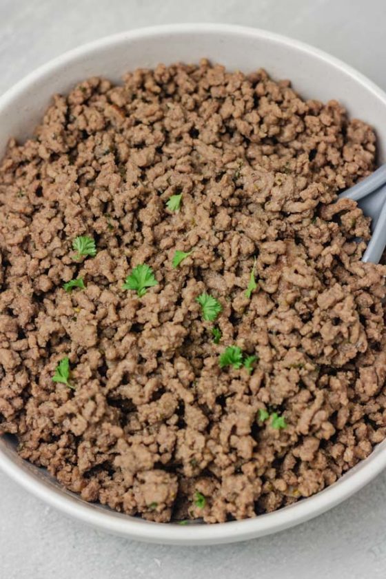 a bowl of ground beef.