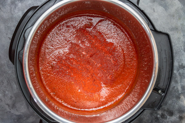 tomato sauce in a pressure cooker.