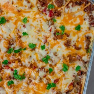 baked pasta in a baking dish.