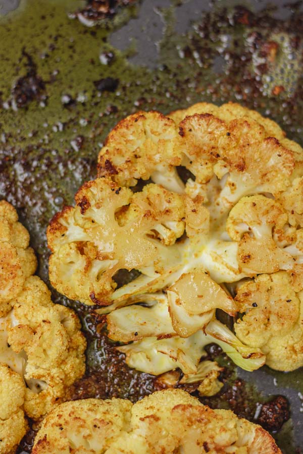 cauliflower in a roasting pan.