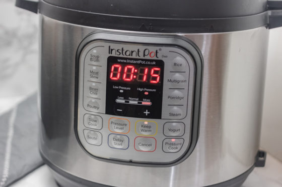 instant pot timer set to 15 minutes.