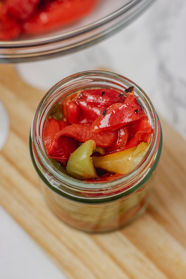 roasted peppers in a jar.