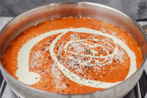 sauce in a pan.