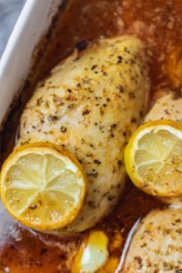 baked chicken breast in a baking dish.