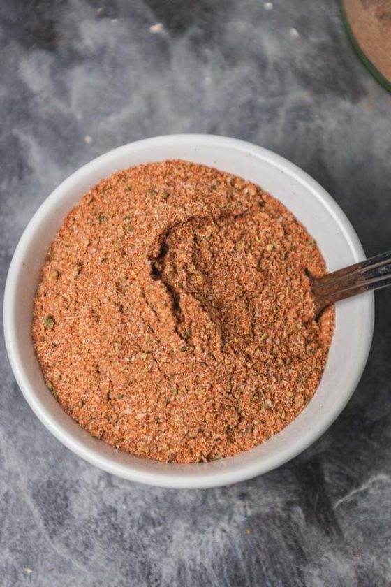 a small white bowl of spice blend.