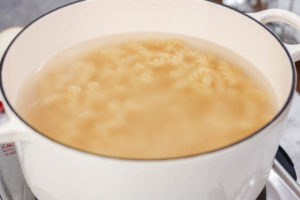 a pot of boiling pasta.