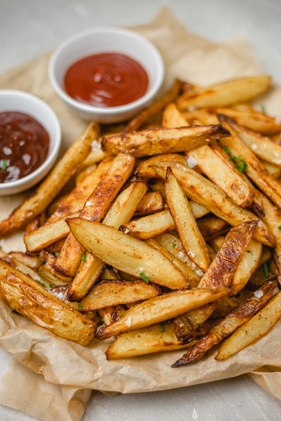 stacked chips on a plate.