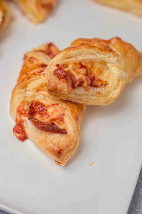 two puff pastry turnovers placed on one another.