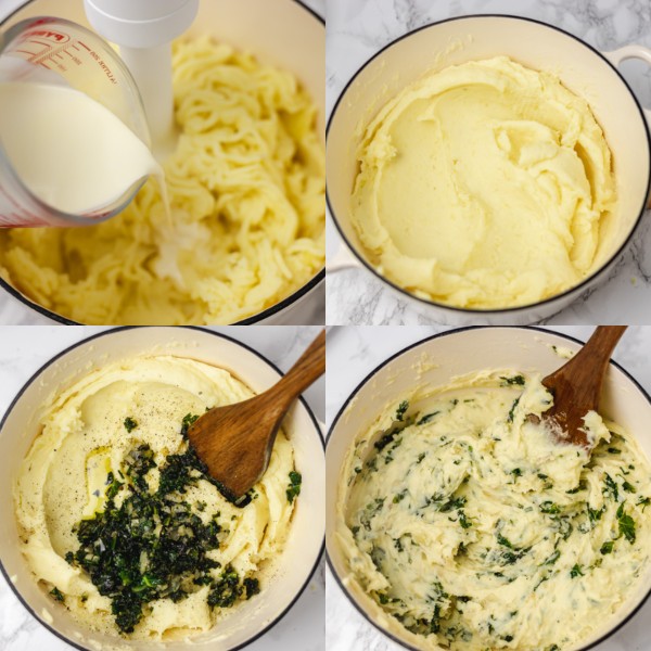 the process of making mashed potatoes with vegetable.