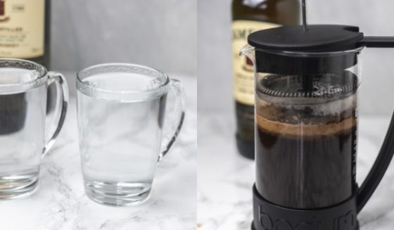 the process of making coffee in a french press.