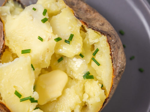 a plate of baked potato.