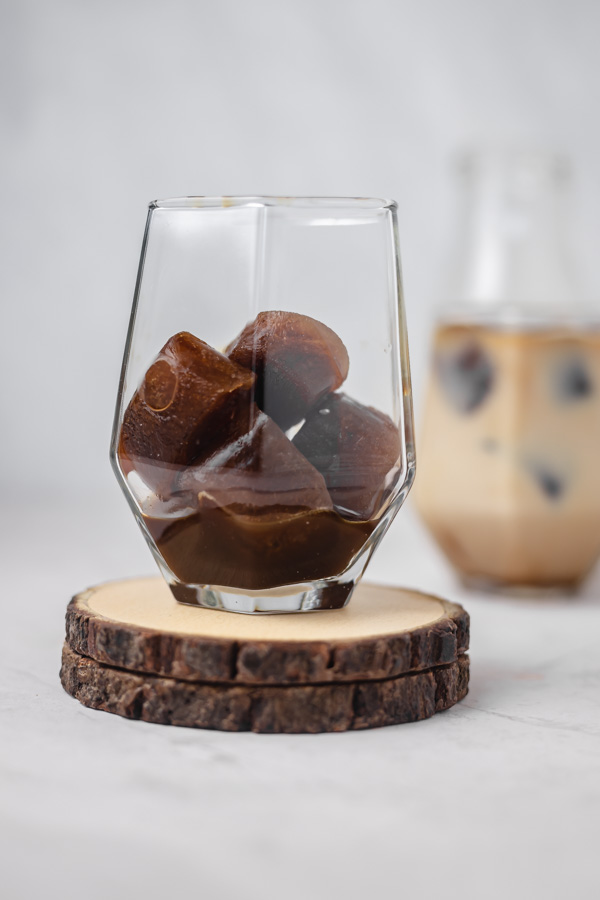 a glass of coffee cubes.