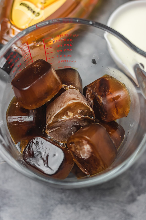 coffee cubes in a pyrex measuring jug.