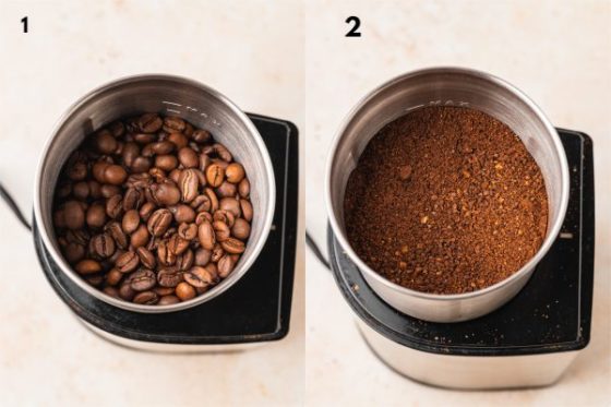 the process shot of how to gring coffee beans.