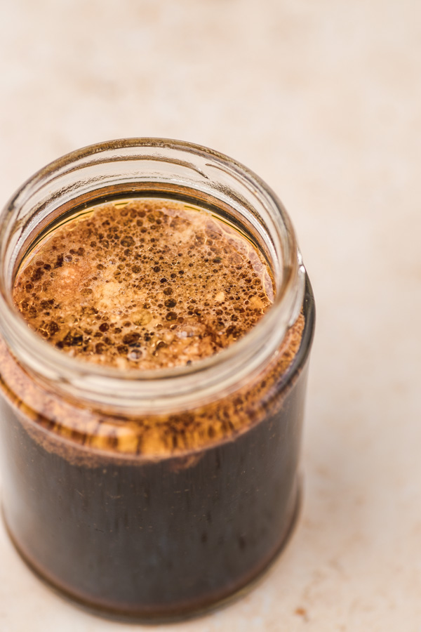 close shot of all purpose stir sry sauce in a glass jar.