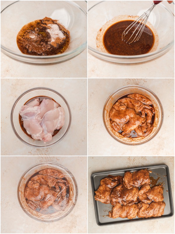 the process shot of making oven baked  chicken shawarma.