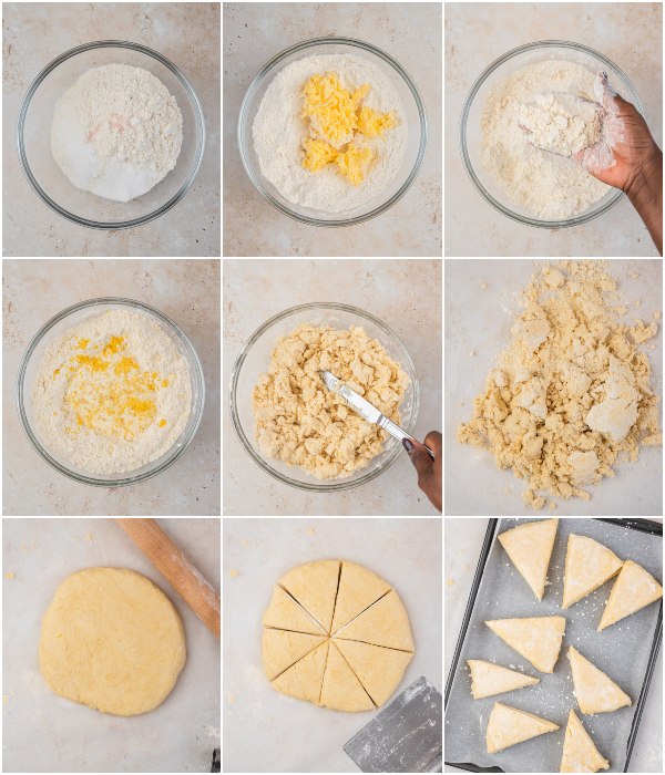 the process shot of making lemon scones.