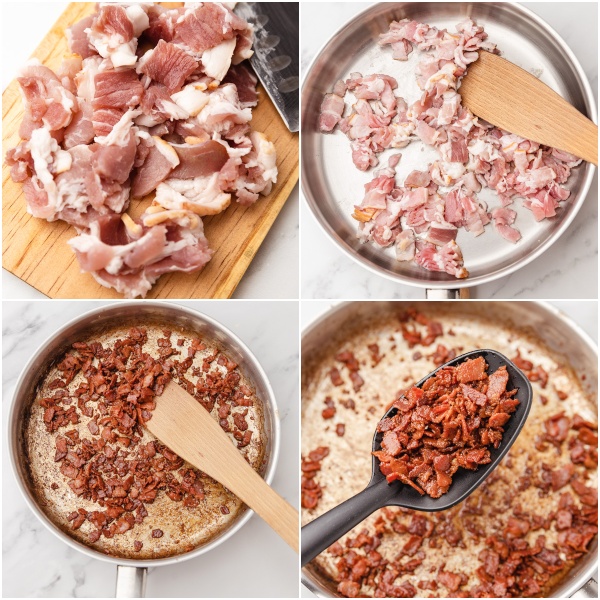 the process shot of making bacon crumbles.