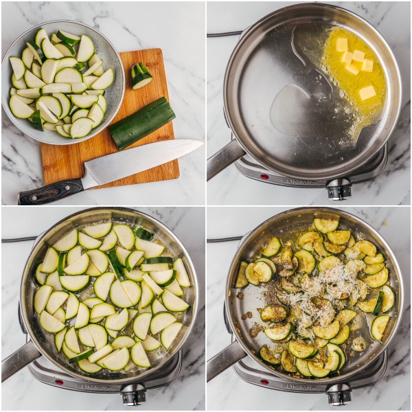 the process shot of cooking zucchini on the stove.