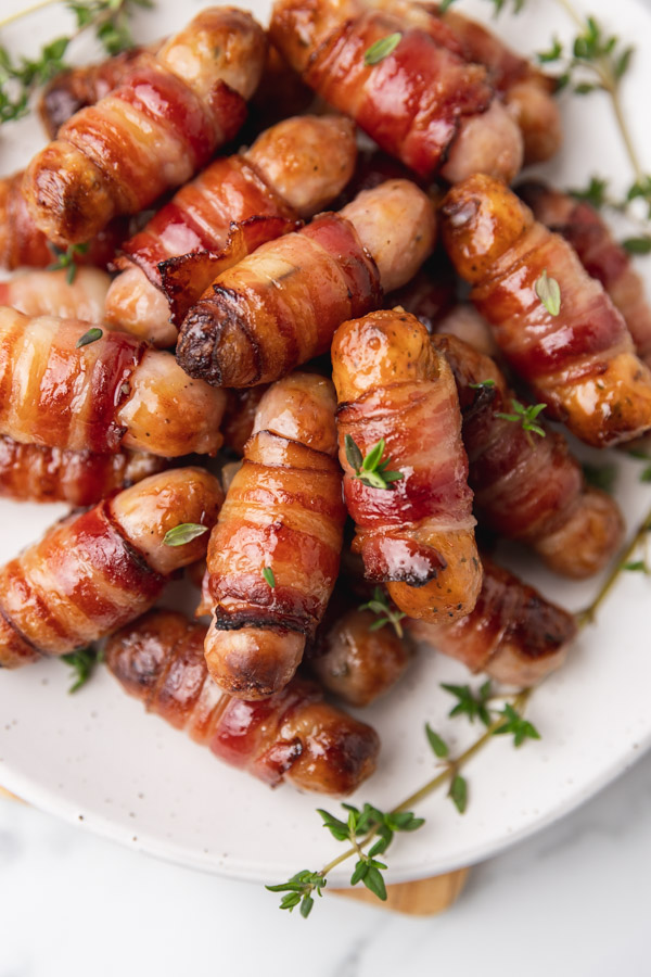 a close view of pigs in blanket.