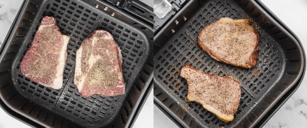 the process shot of cooking steak in air fryer.