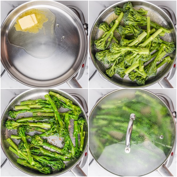 the process of making sauteed broccolini.