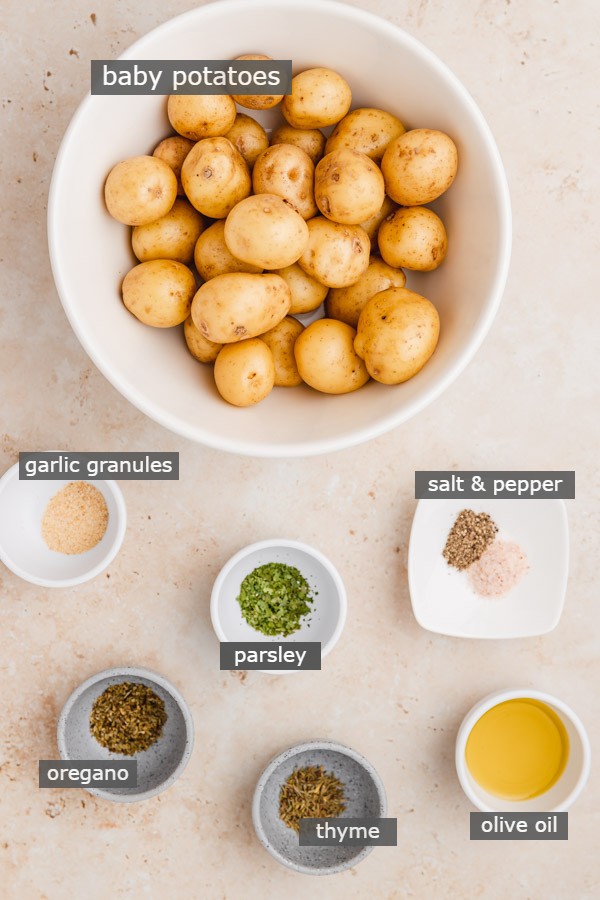 ingredients for air fryer baby potatoes on the counter.