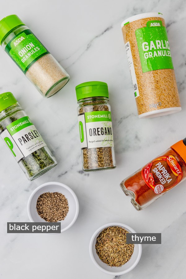 ingredients needed to make all purpose seasoning on a counter.